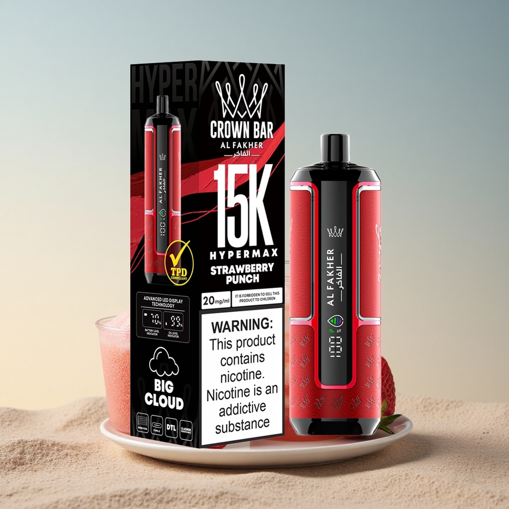 Al Fakher Crown Bar 15K Hypermax Maasikapung 600mAh 22ml 6mg nikotiini