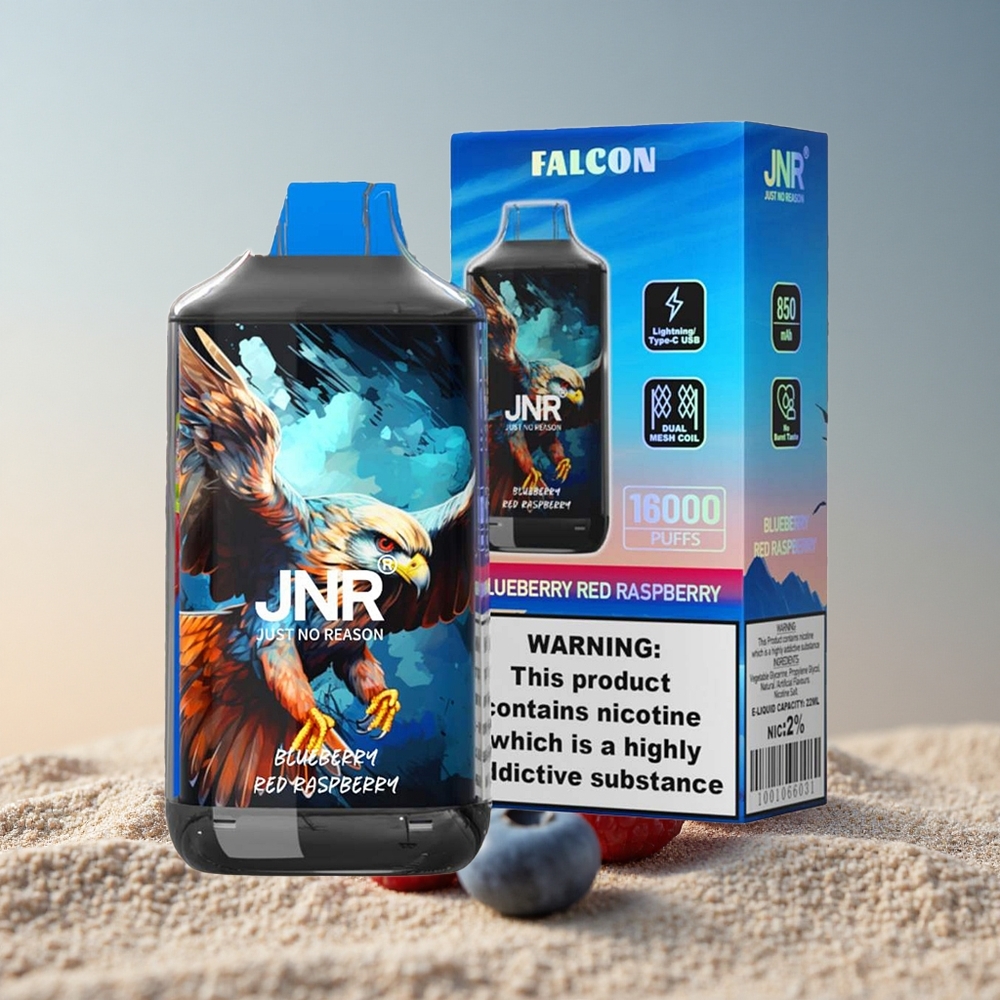 JNR Falcon 16000 Mustika Punane Vaarikas 850mAh 22ml Dual Mesh Coil 0% nikotiini sisaldusega