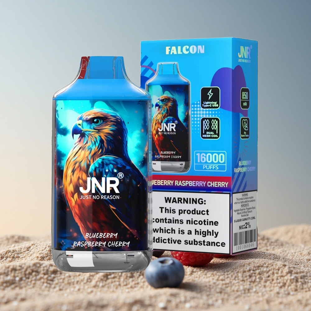 JNR Falcon 16000 Mustikas Vaarikas Kirss 850 mAh 22ml Dual Mesh Coil Type C Targa LED Ekraaniga 0% Nikotiini