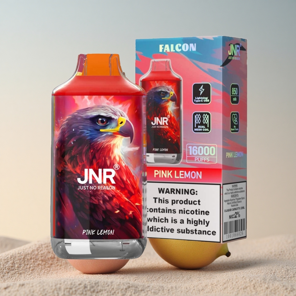 JNR Falcon 16000 Roosa Sidruni 850 mAh 22ml Kahekordne Võrk Nikotiin 0%,2%