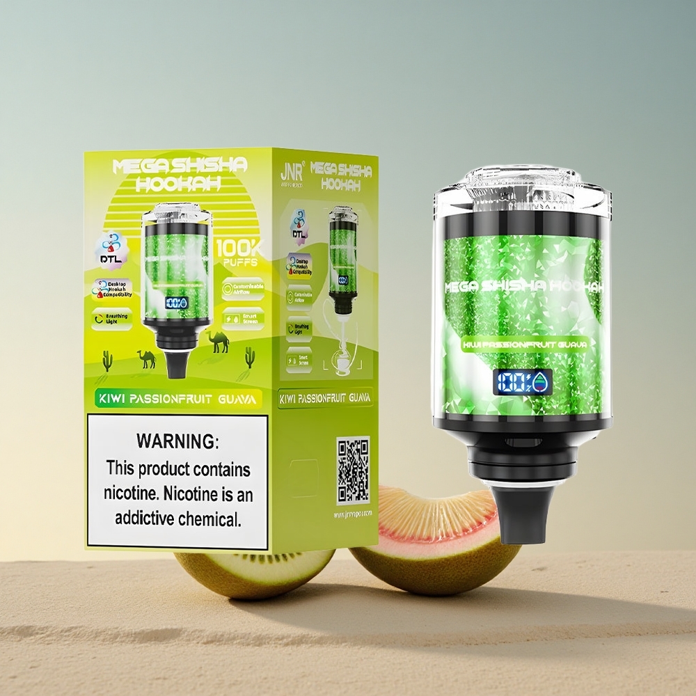JNR Mega Shisha Hookah 100K Kiivi-Marakuaja-Guava 2200mAh 2% nikotiini