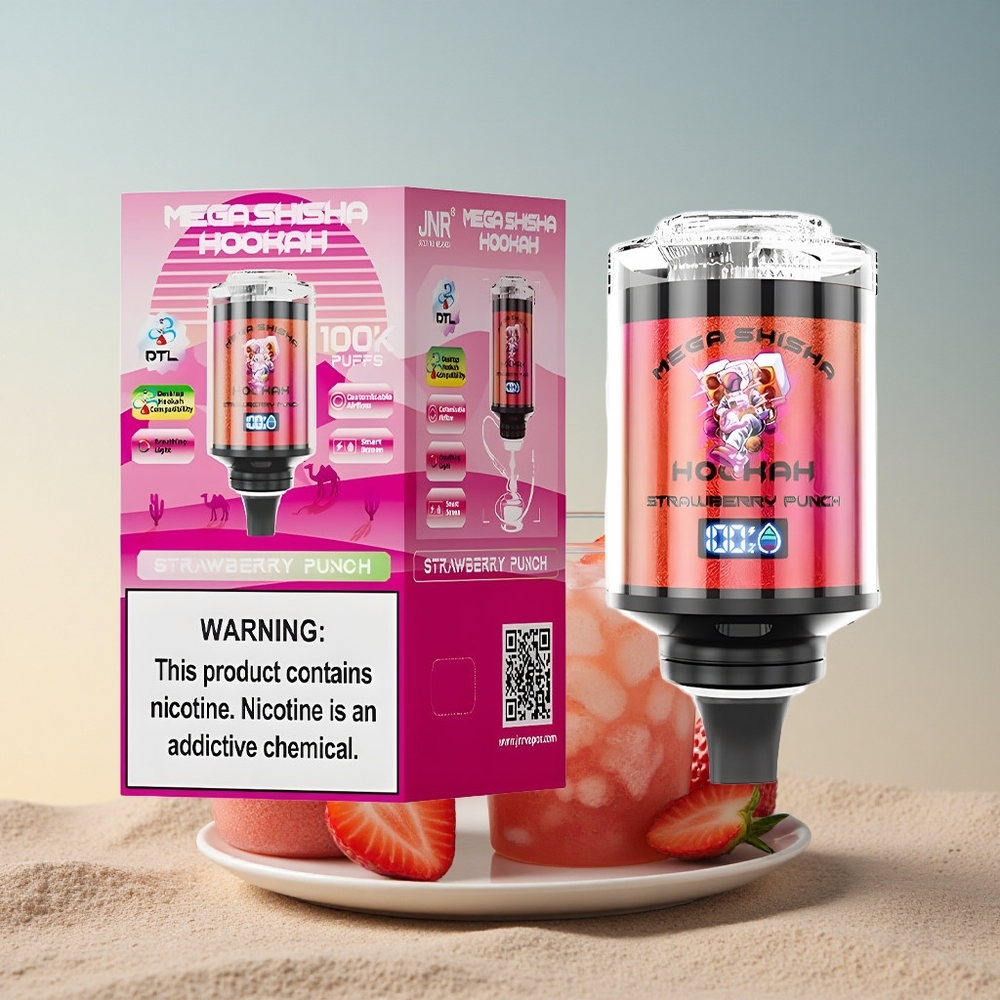 JNR Mega Shisha Hookah 100K Maasika Purustus 2% nikotiini 2200mAh